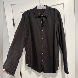 Robert Graham Black Long Sleeve Button Down Shirt w/ White and Red Detail, XL